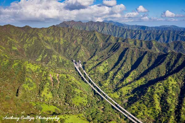 Aerial Photo H3 Freeway and Tunnel, the Koolau Mountain Range Honolulu Hawaii