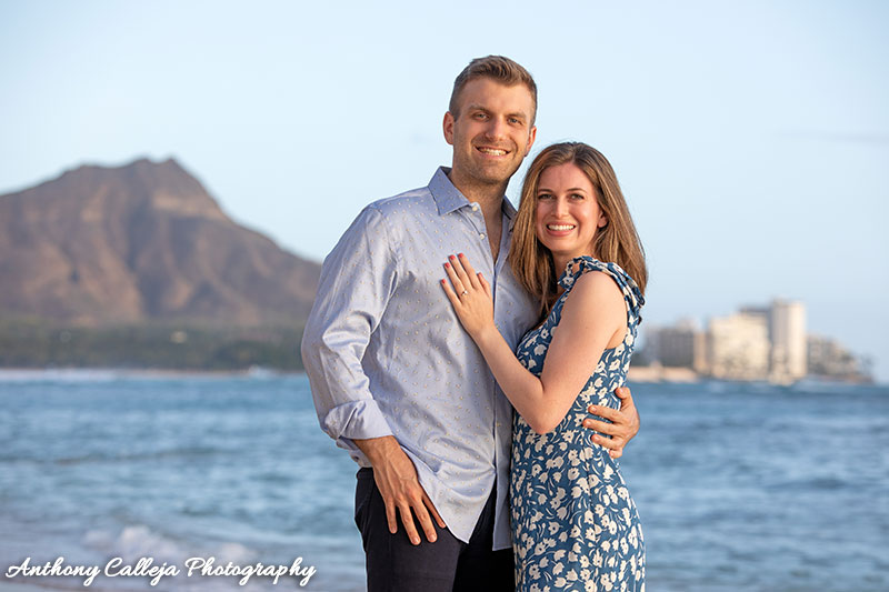 Engagement Portrait of Jesse & Ariella with Diamond Head as a Backdrop