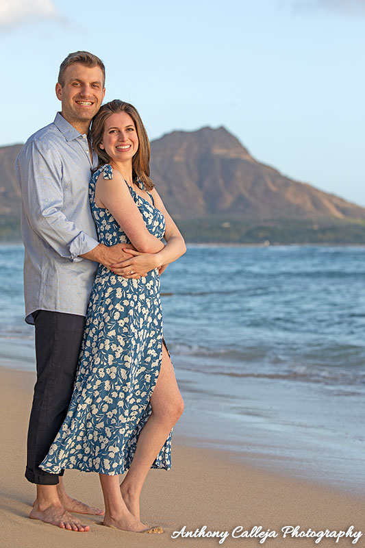 Engagement Portrait of Jesse & Ariella with Diamond Head in the Background