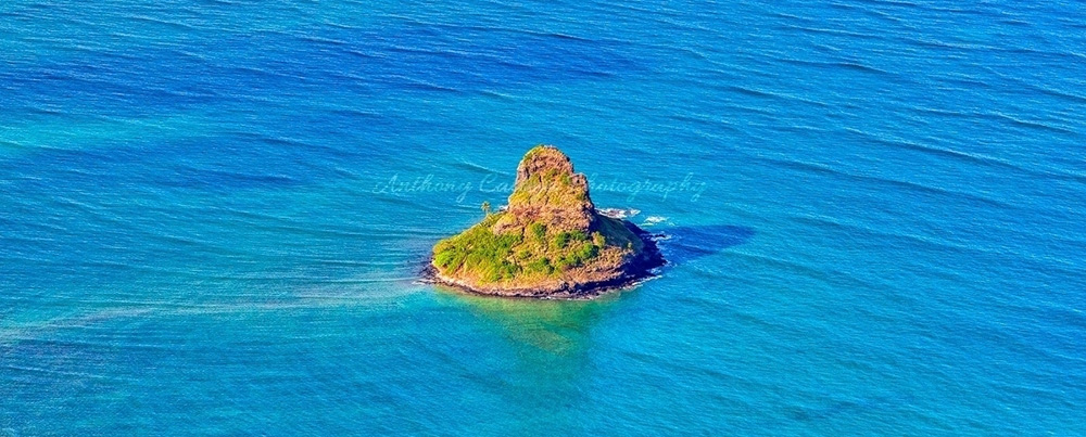 Chinamans Hat island photographed from the a helicopter