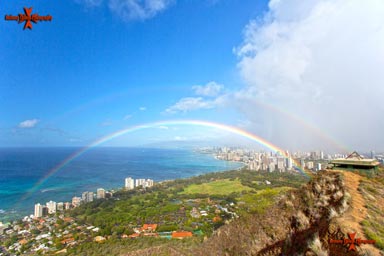 Double Rainbow over Waikiki photographed from Diamond Head lookout Oahu Hawaii