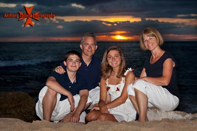 Sunset Oahu Family Portrait at Secret beach at the KoOlina Resort, Oahu Hawaii