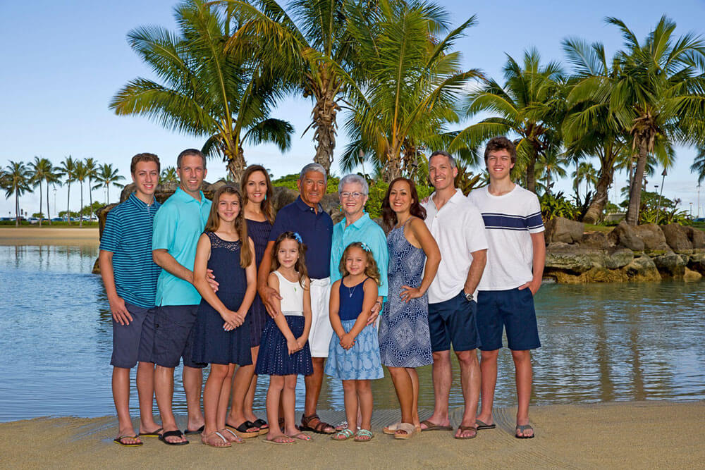 Group Family Portrait, Lagoon at Hilton Hawaiian Village Hotel, Honolulu, Hawaii