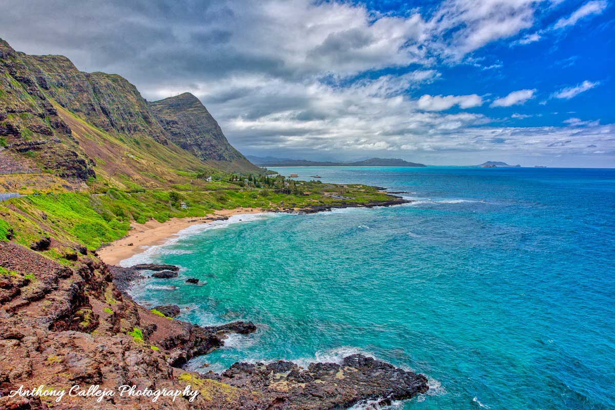 Photo of Makapuu Beach and the Koolau Mountains photographed from Makapuu Lookout, Oahu, Hawaii