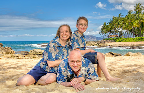 Fun, beach family Portrait at Secret Beach, Koolina