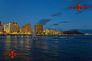 Waikiki skyline at night Diamondhead Oahu Hawaii