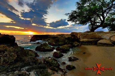 Hawaiian Sunset Manners beach, Waianae Coast, Oahu