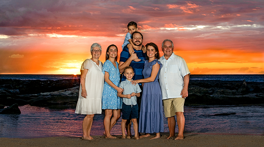 Sunset Family Portrait at Paradise Cove Beach - KoOlina Resort, Oahu Hawaii