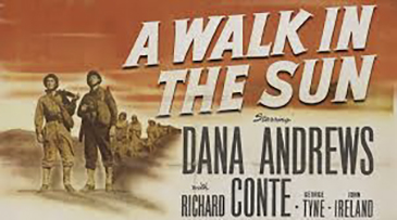 A Walk in the Sun: When a GI platoon lands on the beaches of Italy during World War II, the troops face uncertainty and danger with every step. Those who survive the initial landing, including Sgt. Tyne and Sgt. Ward, pursue a mission to take control of a farmhouse and blow up a nearby bridge. When the soldiers are not involved in enemy engagements, they pass the time in conversation while marching through the Italian countryside, but they always keep their objectives in mind. 1945