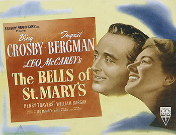 The Bells of St. Mary’s: Father O'Malley (Bing Crosby) is transferred to the Roman Catholic inner-city school St. Mary's, where he quickly falls into conflict with its headmistress, Sister Mary (Ingrid Bergman). Their primary disagreement has to do with the deteriorating school itself. Father O'Malley feels it should be abandoned and the children sent to other schools. Sister Mary and the other nuns, however, believe there is still hope, possibly in the form of charity from a wealthy business owner (Henry Travers). 1945 