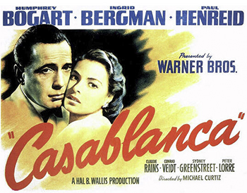 Casablanca: Rick Blaine (Humphrey Bogart), who owns a nightclub in Casablanca, discovers his old flame Ilsa (Ingrid Bergman) is in town with her husband, Victor Laszlo (Paul Henreid). Laszlo is a famed rebel, and with Germans on his tail, Ilsa knows Rick can help them get out of the country. 1942 