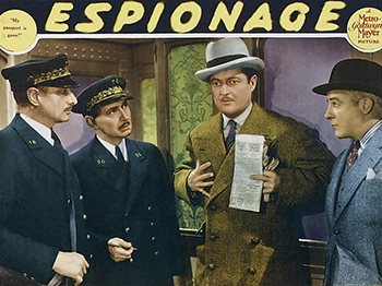 Espionage: Rival reporters (Edmund Lowe, Madge Evans) pose as honeymooners on a European train to follow a munitions magnate (Paul Lukas). (1937)