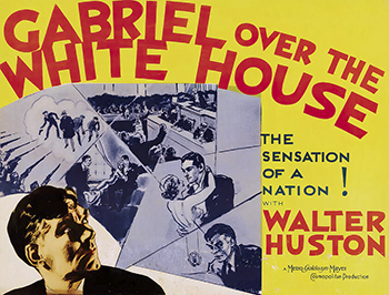 Gabriel Over the White House: When Judson Hammond (Walter Huston) is elected United States president during the Great Depression, he's seen by many as a hands-off, please-everyone type. After an astounding recovery from a car accident, however, Hammond awakes a changed man. Instituting sweeping, radical changes to the government -- including the dissolution of Congress and the revoking of the Constitution -- Hammond somehow manages to bring order to the country through dictatorship, along with world peace. 1933