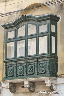 The Gallarija (pl: gallariji) is a typical element of vernacular Maltese architecture, consisting of an ornate closed wooden balcony.