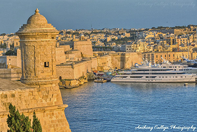 View over Grand Harbour towards Vittoriosa, Valletta, Malta