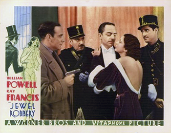 Jewel Robbery: Baroness Teri von Horhenfels (Kay Francis) deals with the tedium of her aristocratic life in Vienna with a long line of lovers. Her rich husband, Franz (Henry Kolker), seems not to notice. As she's just about to end her latest love affair, the baroness gets a much-needed dose of excitement when she becomes the target of a charismatic thief (William Powell). After staging a daring jewelry robbery, he makes off with the baroness's ring -- and her heart. (1932)