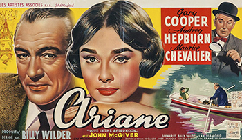 Love in the Afternoon: French private investigator Claude Chavasse (Maurice Chevalier) discovers his client's wife has been having an affair with an American playboy, Frank Flannagan (Gary Cooper). When the client decides to kill Frank, Claude's sheltered daughter, Ariane (Audrey Hepburn), throws off the plan and saves his life. The two are instantly attracted to one another, but Ariane doesn't reveal her name. Frank then hires Claude to locate Ariane, unaware he has sent him on a mission to find his own daughter.