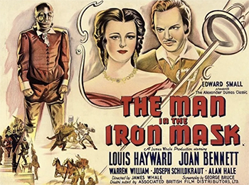 The Man in the Iron Mask: Tyrannical King Louis XIV (Louis Hayward) learns that he has an identical twin brother, Philippe (also Hayward), who was raised from birth by his late father's trusted friend D'Artagnan (Warren William) and his faithful musketeers, Porthos, Athos and Aramis. After Philippe falls for the king's betrothed, Spanish Princess Maria Theresa (Joan Bennett), Louis imprisons him, forcing his brother to don an iron mask that will slowly suffocate him -- and it's up to D'Artagnan to rescue him.