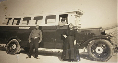 In 1933 My father Pacifico  Calleja returned to Mosta Malta after living 10 years in in New York and 2 years in New Orleans. He decided to buy a bus and ordered the parts from Italy and assembled it with the help of a Mechanic, once the parts arrived. Photo from left to right. My Grandfather Lonzu Calleja, my Father Pacifico Calleja, and my Grandmother Theresa Bugeja Calleja.