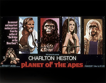 Planet of the Apes Complex sociological themes run through this science-fiction classic about three astronauts marooned on a futuristic planet where apes rule and humans are slaves. The stunned trio discovers that these highly intellectual simians can both walk upright and talk. They have even established a class system and a political structure. The astronauts suddenly find themselves part of a devalued species, trapped and imprisoned by the apes. 1968