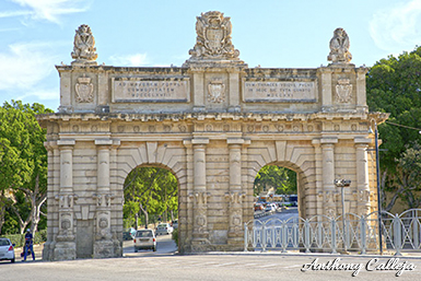 Portes des Bombes, originally called Porta dei Cannoni, is an ornamental arched gate in Floriana, Malta. It was built in 1721 as an advanced gate within the faussebraye of the Floriana Lines, and it was enlarged with the construction of a second archway in 1868.