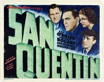San Quentin: Just before Steve Jameson (Pat O'Brien) takes over as captain of the yard at San Quentin, he meets and falls for singer May Kennedy (Ann Sheridan). May's brother, "Red" (Humphrey Bogart), is arrested soon after and sentenced to San Quentin, where Steve is implementing reform. Believing Steve's methods too harsh, May breaks up with him. Meanwhile, Red slowly comes to appreciate Steve's regulations -- only to have a fellow prisoner convince him that Steve is favoring him to get to May.1937