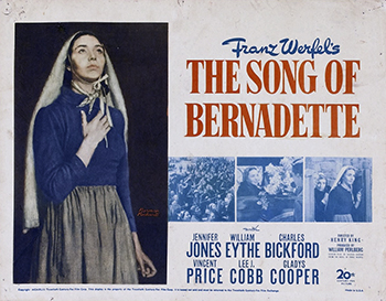 The Song of Bernadette: Based on the popular novel by Franz Werfel, this drama focuses on Bernadette Soubirous (Jennifer Jones), a young French woman who experiences vivid visions of the Virgin Mary. While many dismiss her claims, certain people, including the priest Dominique Peyramale (Charles Bickford), slowly begin to believe her. Eventually, Bernadette is deemed a saint, and becomes a nun at a convent, where she must deal with jealousy from others who resent her revered status. (1943)