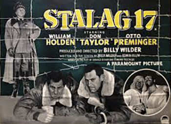 Stalag 17: One night in 1944 in a German POW camp housing American airmen, two prisoners try to escape the compound and are quickly discovered and shot dead. Among the remaining men, suspicion grows that one of their own is a spy for the Germans. All eyes fall on Sgt. Sefton (William Holden) who everybody knows frequently makes exchanges with German guards for small luxuries. To protect himself from a mob of his enraged fellow inmates, Sgt. Sefton resolves to find the true traitor within their midst. (1953)