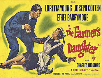 The Farmer's Daughter: Young Swedish-American Katrin "Katie" Holstrom (Loretta Young) leaves her family farm in Minnesota, headed for nursing school. After her tuition money runs out, she is forced to take a job as a maid in the home of Congressman Glenn Morley (Joseph Cotten). Holstrom endears herself to the genteel Morley, and begins to show a surprising aptitude for politics herself. She launches a campaign for Congress, and, as right-wing reactionaries plot against her, a romance develops. 1947