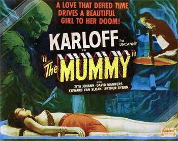 The Mummy: A team of British archaeologists led by Sir Joseph Whemple (Arthur Byron) discover the mummified remains of the ancient Egyptian prince Imhotep (Boris Karloff), along with the legendary scroll of Thoth. When one of the archaeologists recites the scroll aloud, Imhotep returns to life, but escapes. Several years later, Imhotep has taken on the guise of a wealthy man, as he searches Egypt for his lost love, who he believes has been reincarnated as the lovely Helen Grosvenor (Zita Johann). 1932