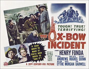 The Ox Bow Incident: In this classic Western, wanderers Gil Carter (Henry Fonda) and Art Croft (Henry Morgan) ride into a small Nevada town plagued by cattle thieves. Initially suspected of being the rustlers themselves, Carter and Croft eventually join a posse out to get the criminals, who also may be involved in a recent shooting. When the posse closes in on a group that could be the fugitives, they must decide on a course of action, with numerous lives hanging in the balance. 1943