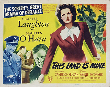 This Land Is Mine: In a Nazi-occupied European nation, Albert Lory (Charles Laughton) is a meek schoolmaster who is dominated by both his students and his elderly mother, Emma (Una O'Connor). Though Albert is initially wary of efforts to oppose the invading soldiers, he changes his tune after he's falsely accused of murder. He begins to make rousing speeches against the Nazis and their collaborators, prompting Maj. Erich von Keller (Walter Slezak) to offer Albert a pardon if he aids the Nazi cause.(1943)