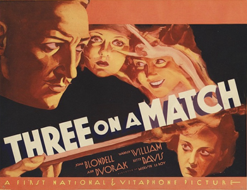 Three On A Match: Mary (Joan Blondell), Vivian (Ann Dvorak) and Ruth (Bette Davis) are old friends who do some catching up after a chance meeting. Of the three women, Vivian, who married successful lawyer Robert (Warren William), seems to have the most glamourous life. Vivian really isn't satisfied, though, and she soon deserts Robert and her son for Mike (Lyle Talbot), a mobster. Before long, Vivian is hooked on drugs, and Mike needs cash -- so the gangster decides to kidnap Vivian's own son for ransom. 1932
