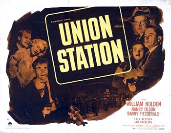 Union Station: Secretary Joyce Willecombe (Nancy Olson) witnesses suspicious behavior aboard a train bound for Chicago's Union Station and notifies the authorities. With Joyce's help, a railway inspector (Barry Fitzgerald) and an initially skeptical police detective (William Holden) uncover the details of what turns out to be a devious kidnapping plot and struggle to rescue its victim -- Lorna Murchison (Allene Roberts), the blind daughter of Joyce's well-to-do employer, Henry.